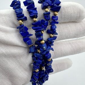 Lapis Lazuli 14K Gold Necklace. 32” length.